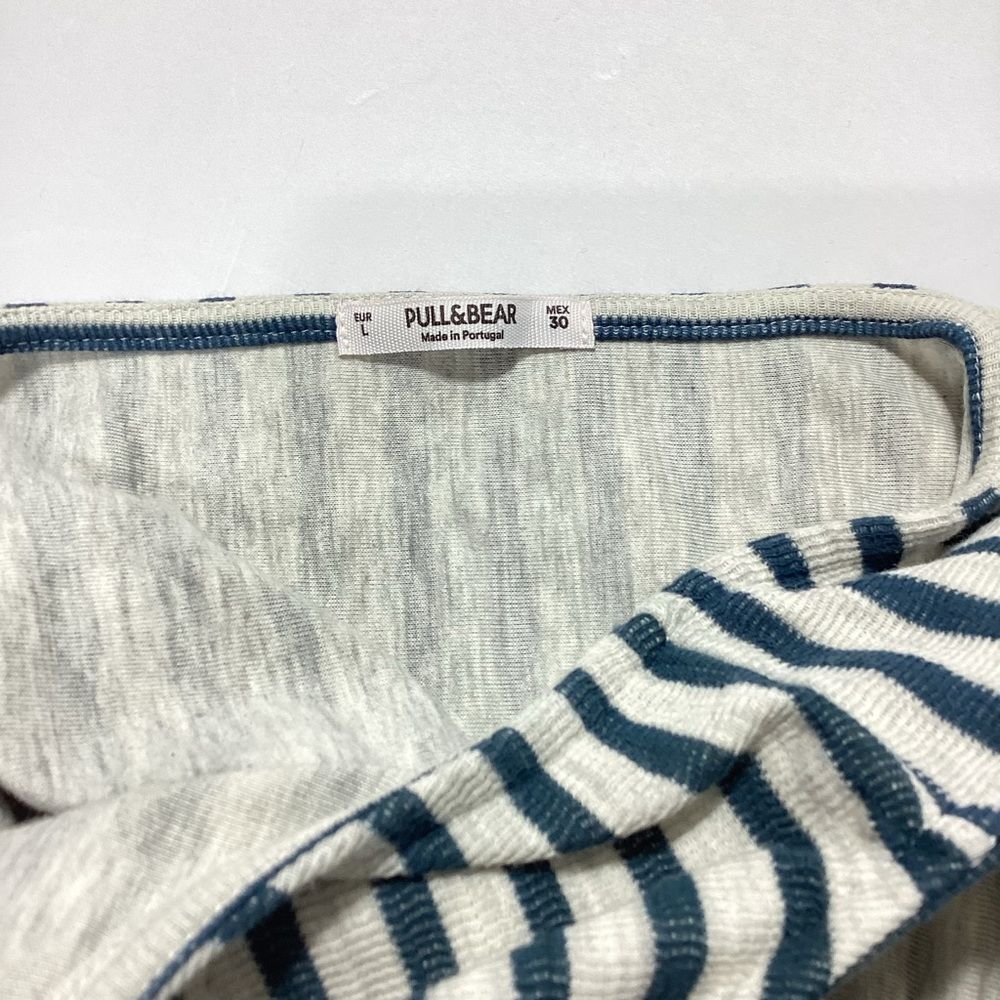 Pull & Bear Wide Leg Cropped Jumpsuit Size L Blue Gray Stripe Side Cutout Casual - Picture 7 of 14
